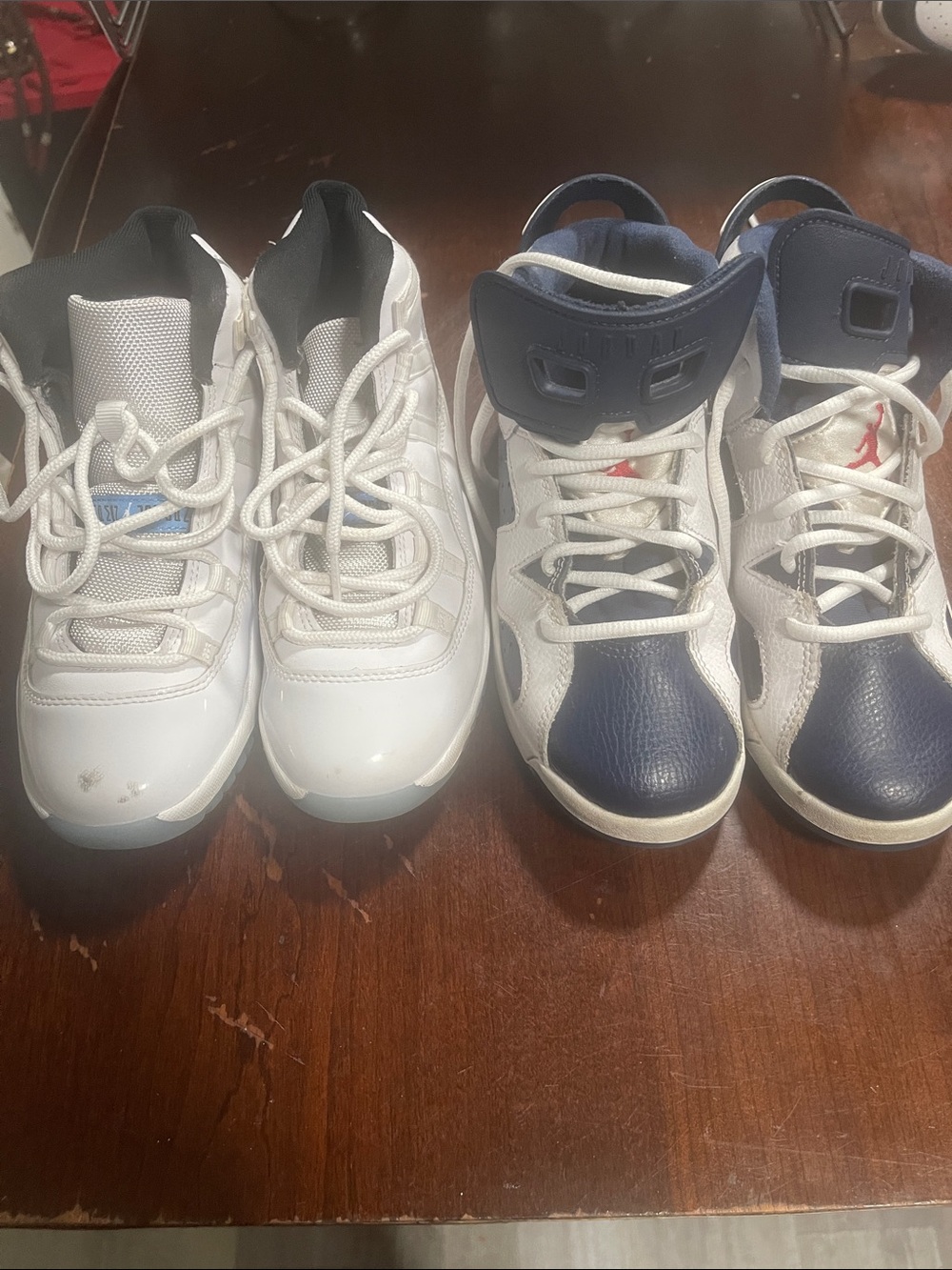 Jordan Kids White and Navy Sneakers with Red Jumpman